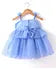 Woven Sleeveless Shimmered Ruffled Party Frock with Floral Applique - Blue