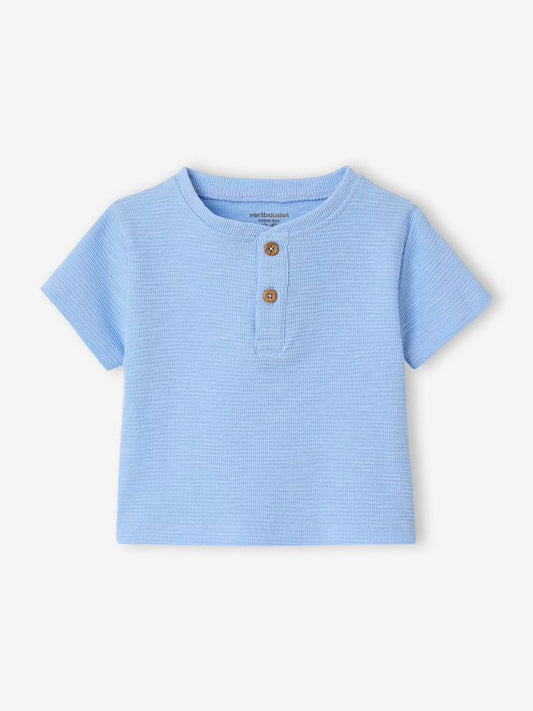 Light blue t-shirt with two buttons for baby boys